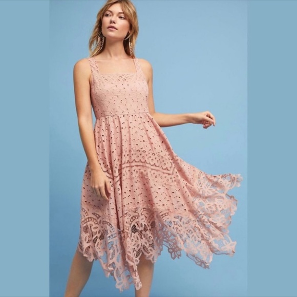 Maeve Pink Azia Lace Anthropologie Midi Dress - Picture 5 of 9